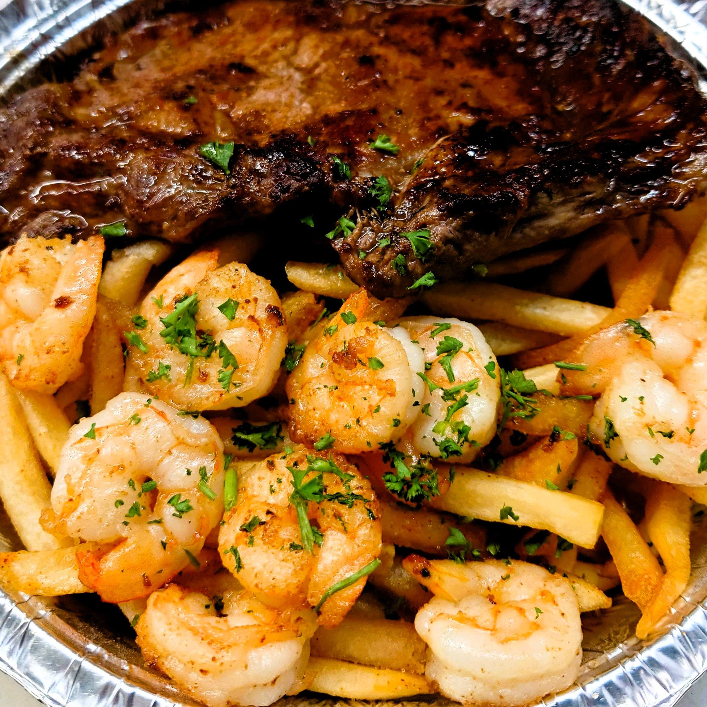 Ribeye Steak And Garlic Shrimp.